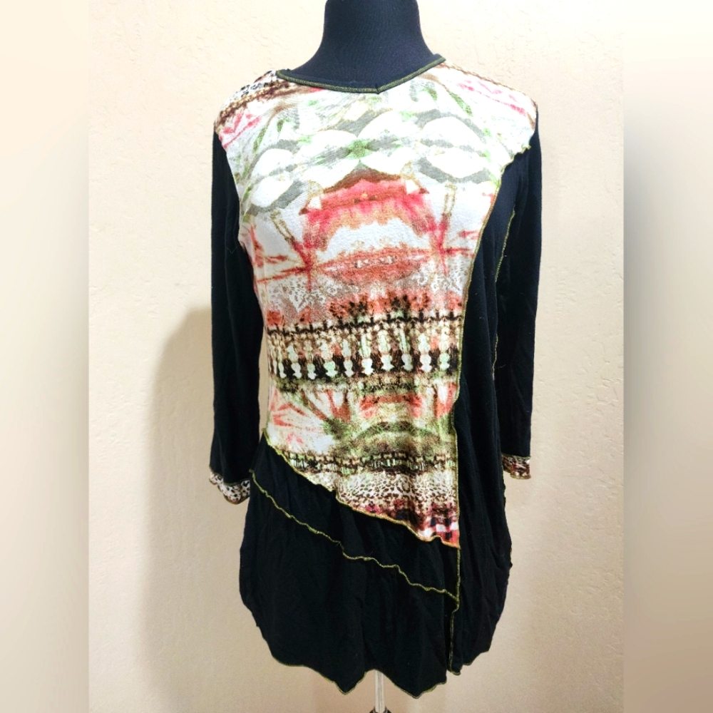 Parsley & Sage Artsy Multicolor Asymetric Women's Top Tunic M